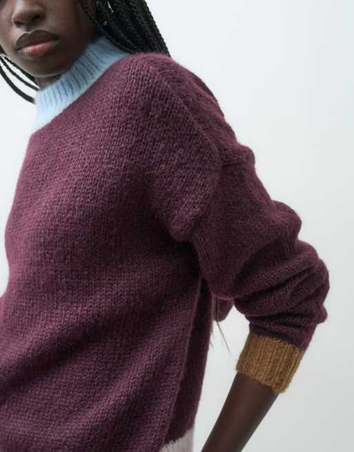 Maglione a collo alto con profili a contrasto marrone, 3 di 4