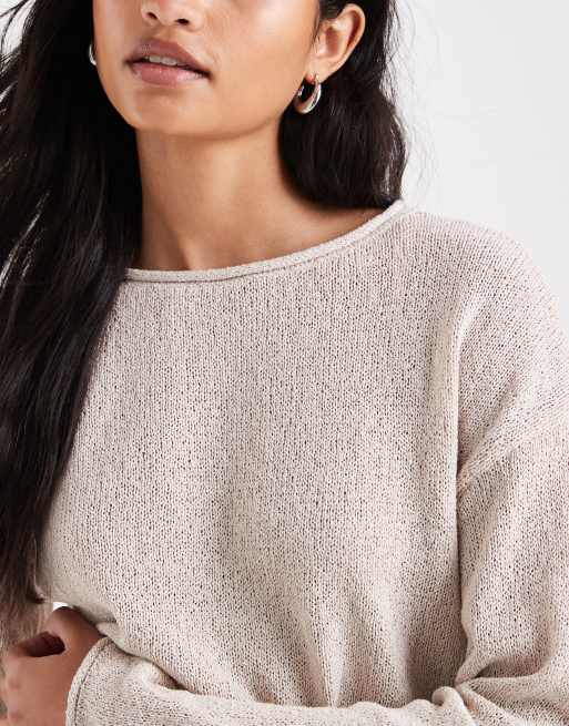 maglione ampio con scollo ampio beige, 3 di 4