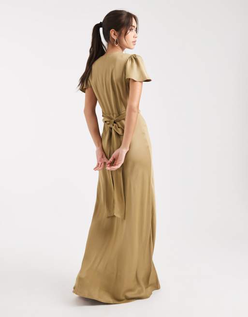 Maid to Measure - Brudepiger - Olivengrøn maxikjole med knapper foran, 3 af 4