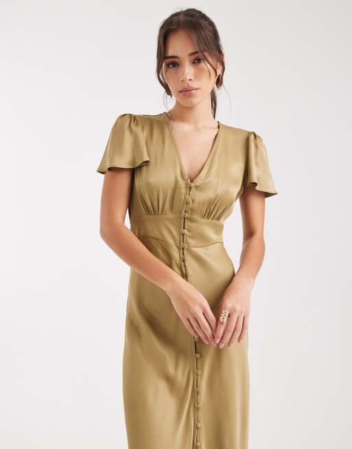 Maid to Measure - Brudepiger - Olivengrøn maxikjole med knapper foran, 4 af 4