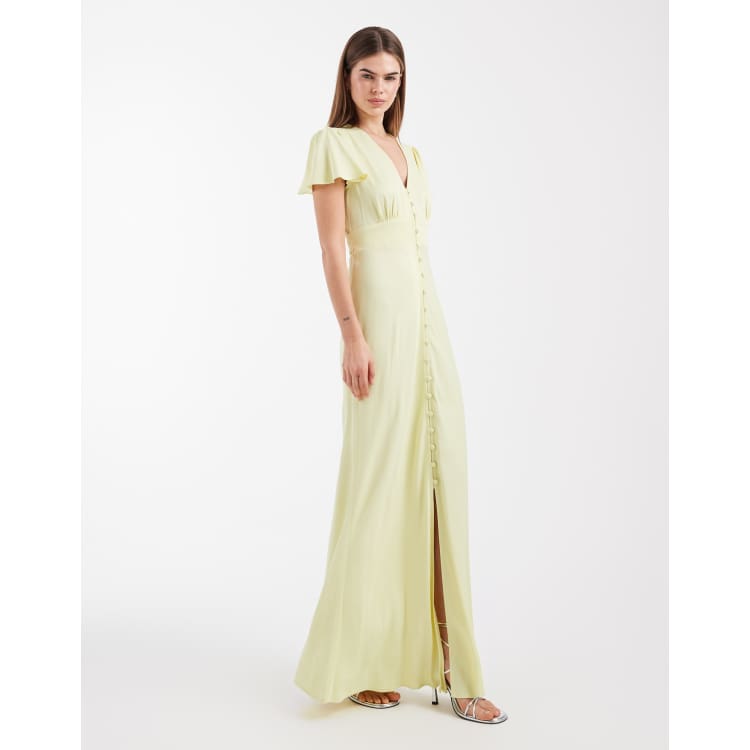 Maids to Measure Bridesmaid button front maxi dress in lemon | ASOS