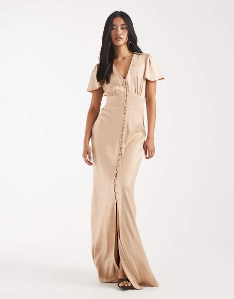 Maids to Measure Bridesmaid button front maxi dress in mocha - view 1