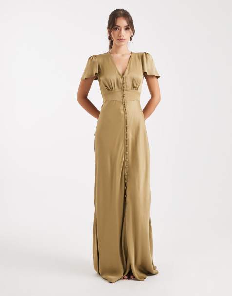Maids to Measure Bridesmaid button front maxi dress in olive - view 1