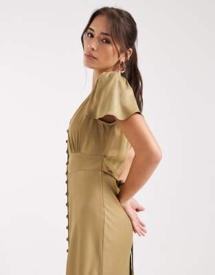 Maids To Measure Bridesmaid Button Front Maxi Dress In Brown