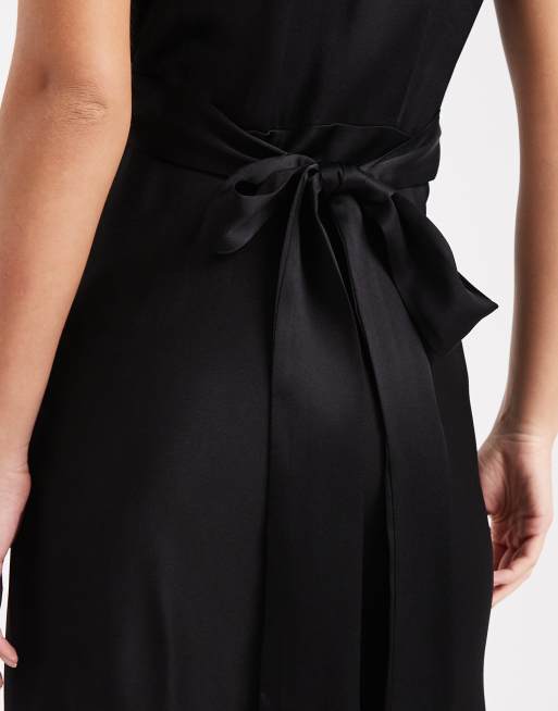 Maids to Measure Bridesmaid cap sleeve button front maxi dress in black, 4 of 4
