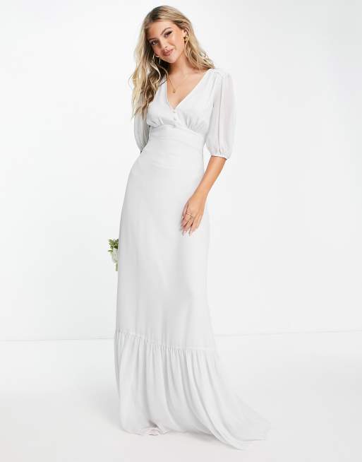 Maids to Measure bridesmaid chiffon maxi dress with puff sleeve in grey ASOS