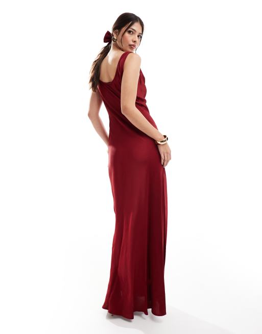 Maids to Measure Bridesmaid cowl front maxi dress in burgundy