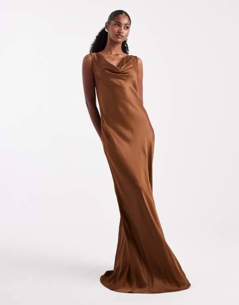 Maids to Measure Bridesmaid cowl front maxi dress in chocolate - view 1