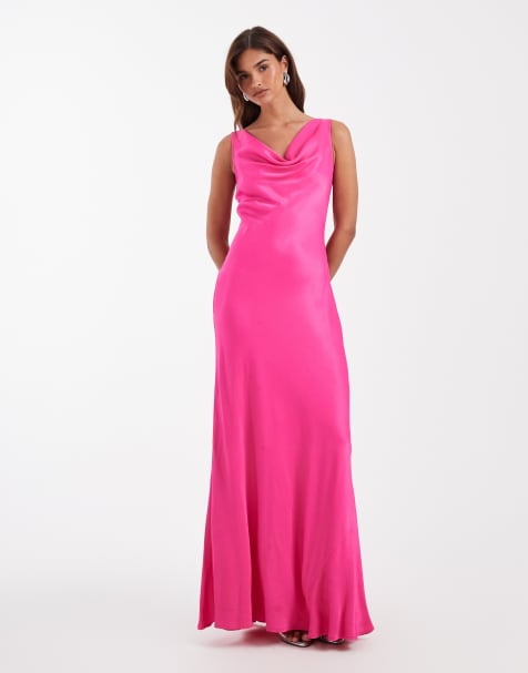 Maids to Measure Bridesmaid cowl front maxi dress in hot pink