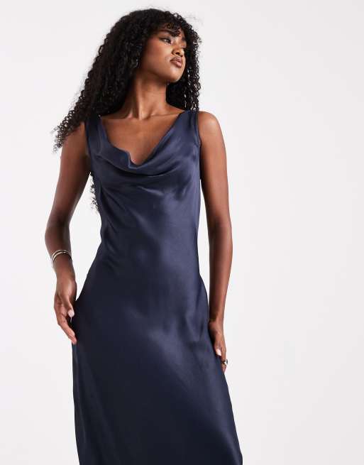 Maids to Measure Bridesmaid cowl front maxi dress in navy, 2 of 4