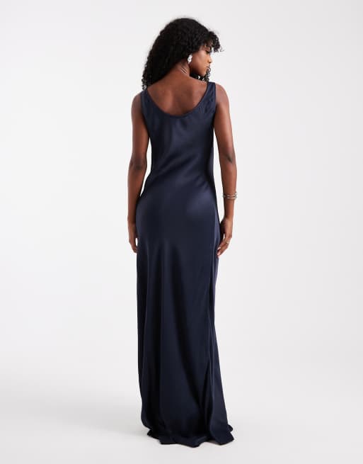 Maids to Measure Bridesmaid cowl front maxi dress in navy, 4 of 4