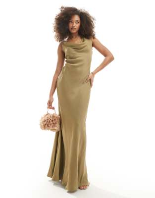 asos Maids to Measure Bridesmaid cowl front maxi dress in olive