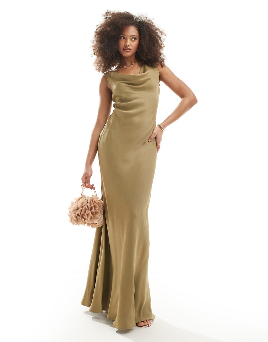 Maids to Measure Bridesmaid cowl front maxi dress in olive-Green