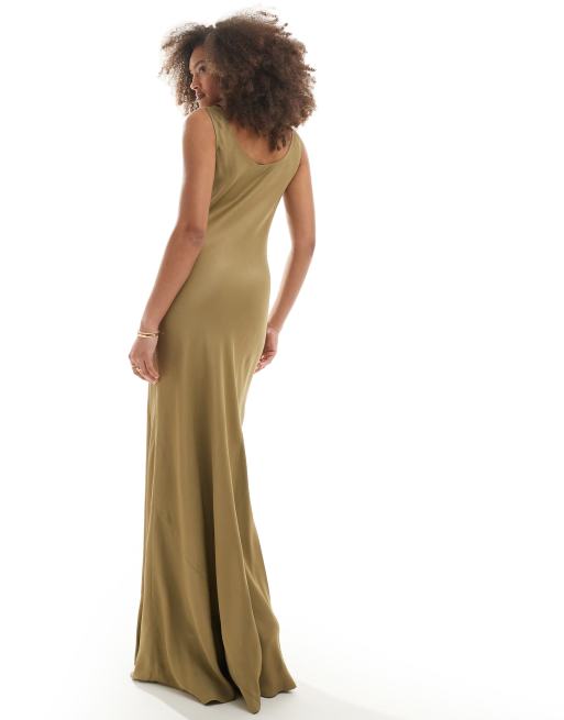 Maids to Measure Bridesmaid cowl front maxi dress in olive ASOS