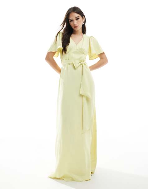 Maids to Measure Bridesmaid – Cytrynowa sukienka maxi z rozkloszowanymi rękawami - view 1