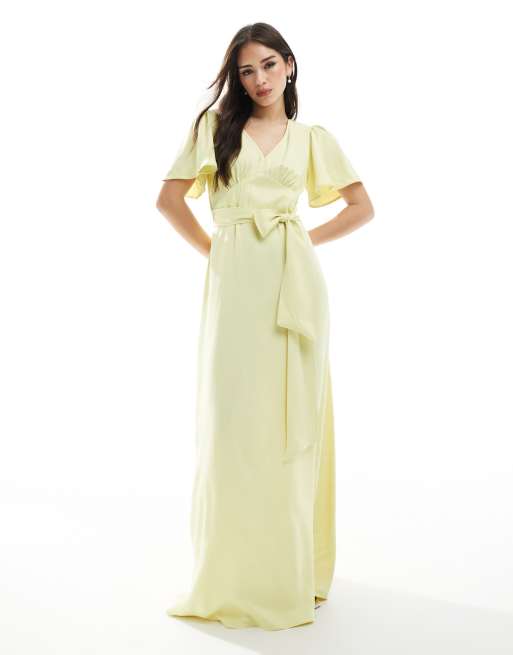 Maids to Measure Bridesmaid – Cytrynowa sukienka maxi z rozkloszowanymi rękawami