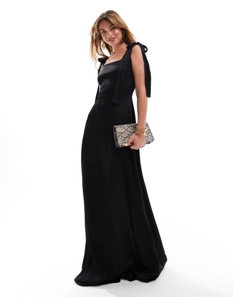 Maids to Measure Bridesmaid tie shoulder maxi dress in black