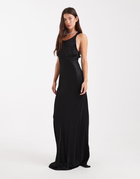Maids to Measure Bridesmaid high neck maxi dress with tie back in black