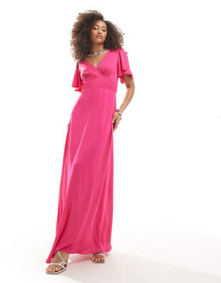 Maids To Measure Bridesmaid Flutter Sleeve Maxi Dress In Pink
