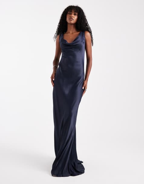 Maids to Measure Bridesmaid cowl front maxi dress in navy