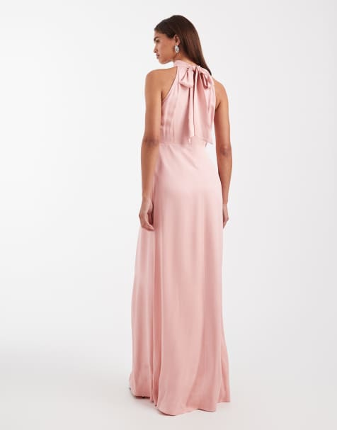 Maids to Measure Bridesmaid halter neck maxi dress in blush pink - view 1
