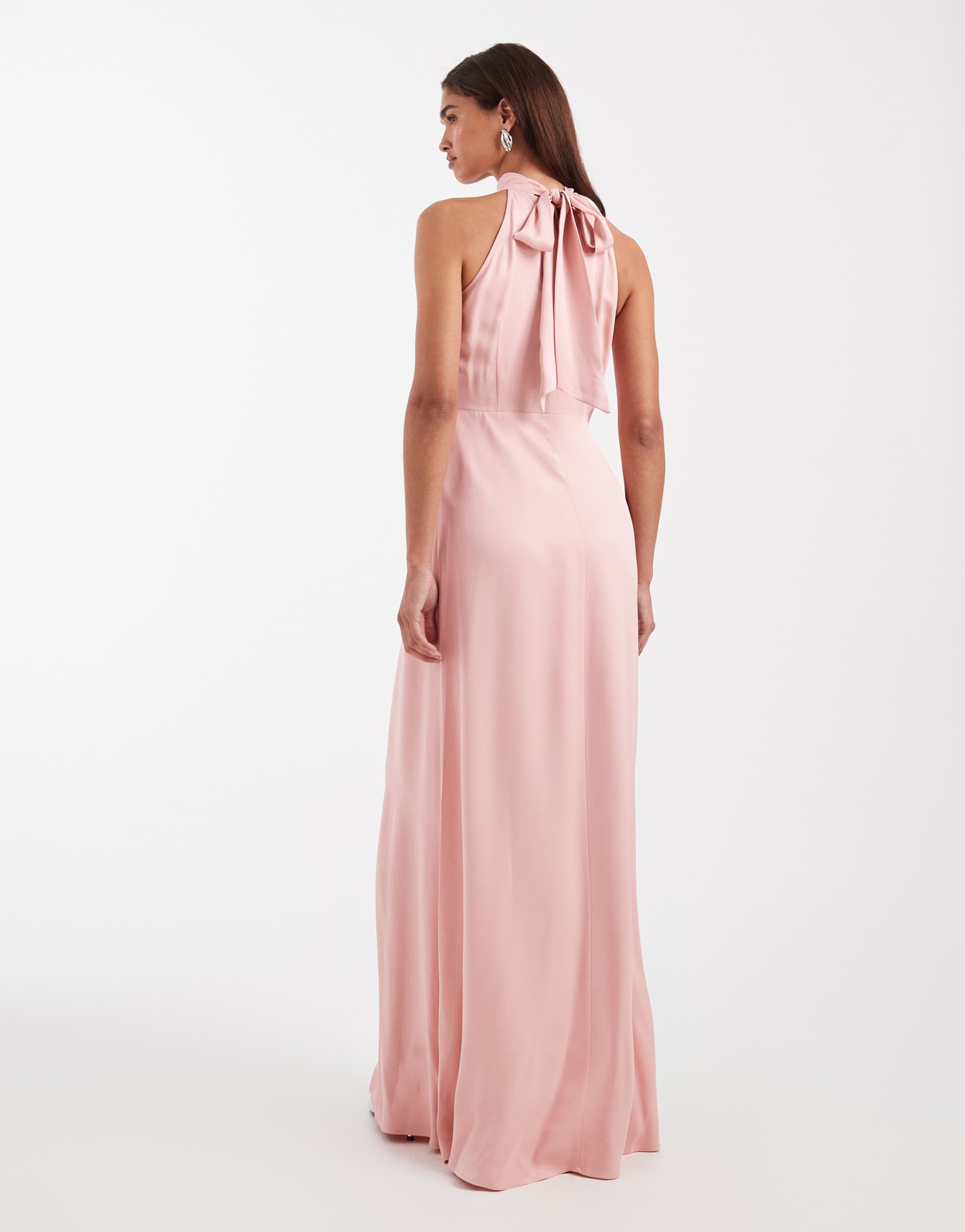 maids to measure bridesmaid halter neck maxi dress in blush pink