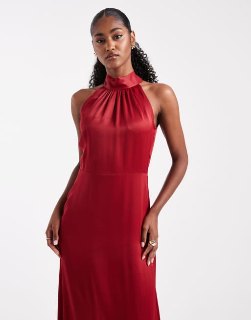 Maids to Measure Bridesmaid halter neck maxi dress in burgundy ASOS