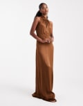 [Maids to Measure] Maids to Measure Bridesmaid halter neck maxi dress in chocolate-Brown 32 Chocolate