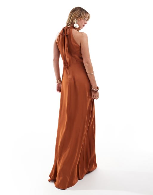 Maids to Measure Bridesmaid high neck maxi dress in burnt orange | ASOS