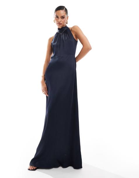 Maids to Measure Bridesmaid high neck maxi dress in navy - view 1
