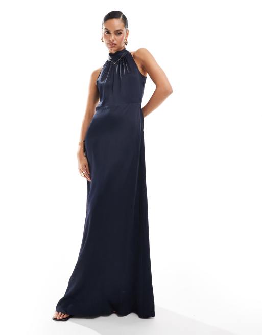 Maids to Measure Bridesmaid high neck maxi dress in navy