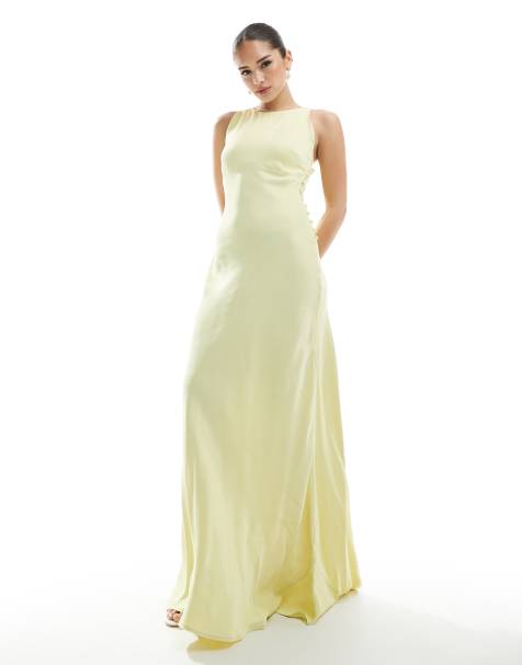 Maids to Measure Bridesmaid high neck maxi dress with tie back in lemon