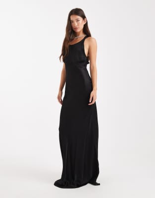 Maids to Measure - Bridesmaid - Hochgeschlossenes Maxikleid in Schwarz mit Bindedetail am Rücken