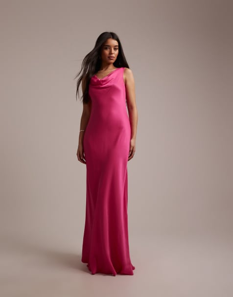 Maids to Measure Bridesmaid – Jaskraworóżowa sukienka maxi z drapowanym dekoltem - view 1