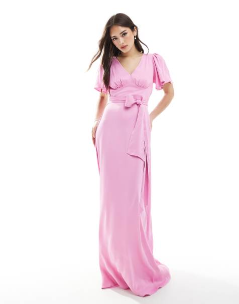 Maids to Measure Bridesmaid flutter sleeve maxi dress in orchid