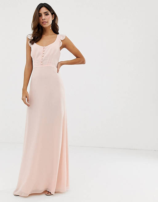 Maids to Measure bridesmaid maxi dress with button front detail and tie back
