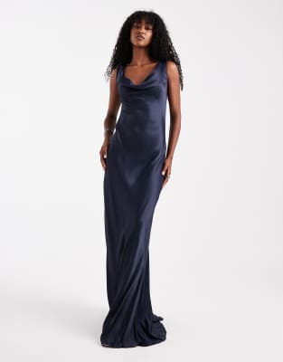 Maids to Measure - Bridesmaid - Maxikleid in Marineblau mit Wasserfallausschnitt