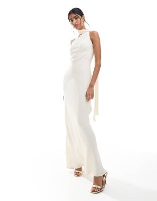Bridesmaid - Maxikleid in zartem Elfenbeinweiß mit One-Shoulder-Schalträger Weiß 52