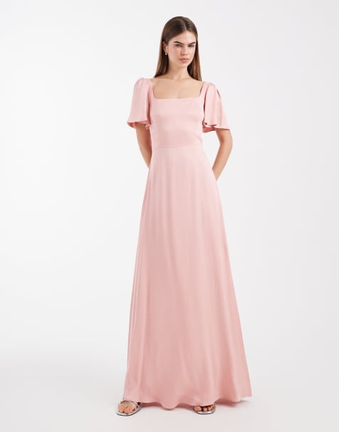 Maids to Measure – Bridesmaid – Maxikleid in Zartrosa mit Flatterärmeln und eckigem Ausschnitt - view 1