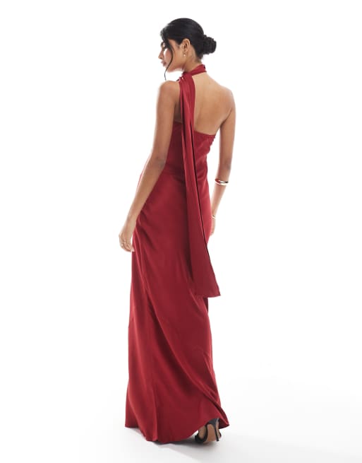 Maids to Measure Bridesmaid multiway scarf neck maxi dress in burgundy
