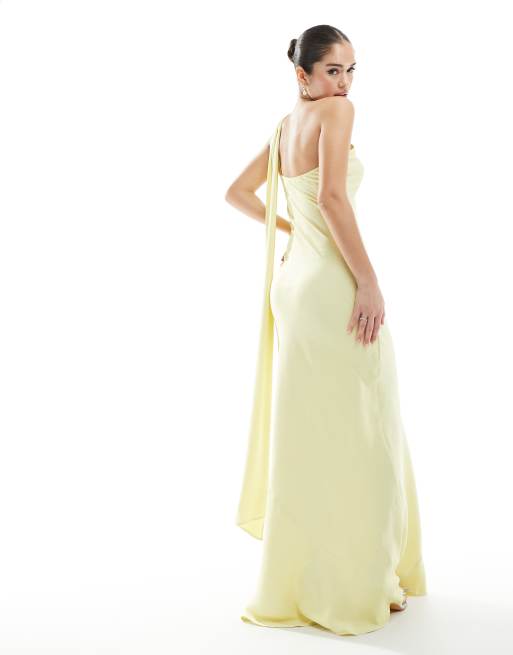 Maids to Measure Bridesmaid one shoulder scarf maxi dress in lemon | ASOS