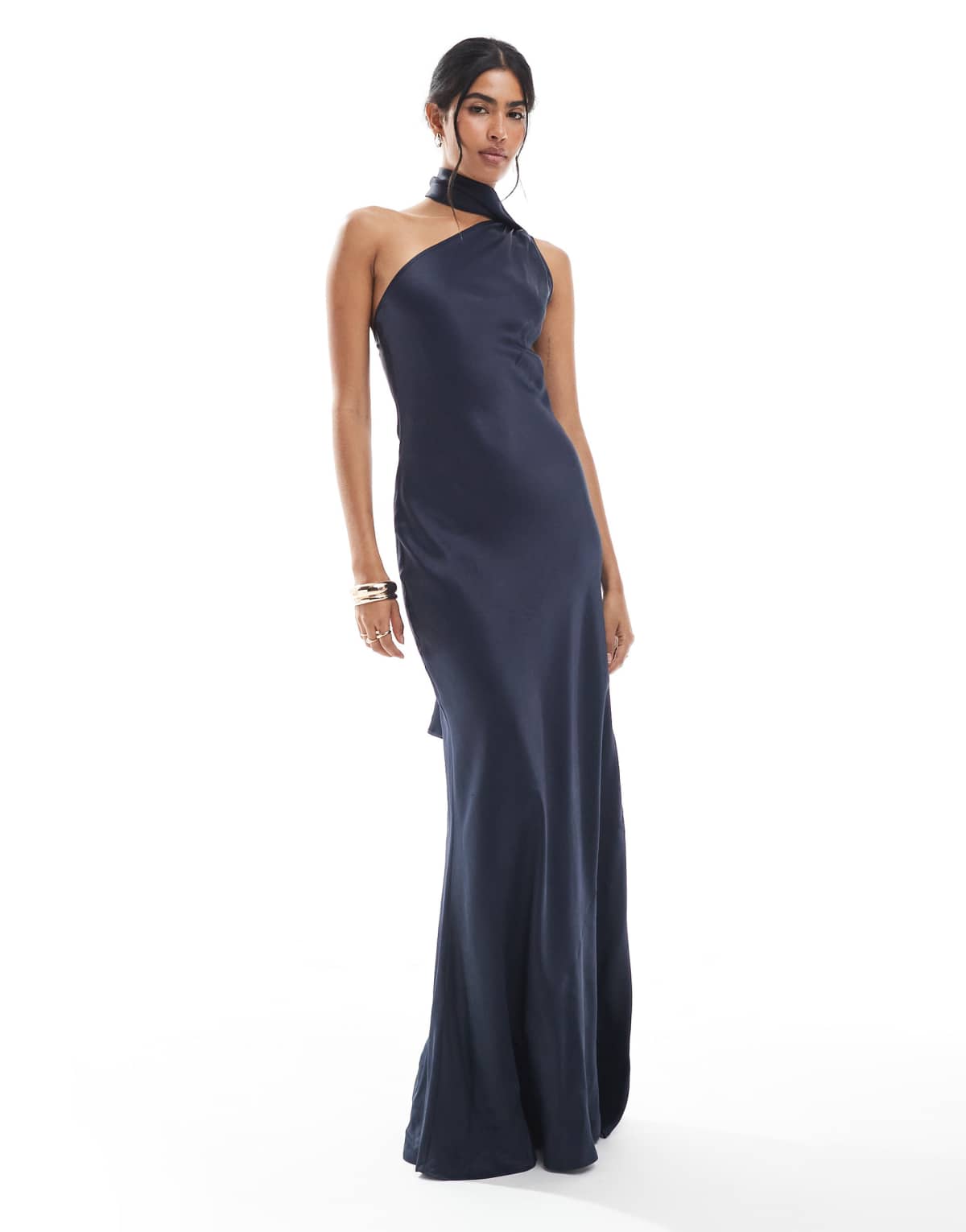 Maids to Measure Bridesmaid one shoulder scarf maxi dress in navy