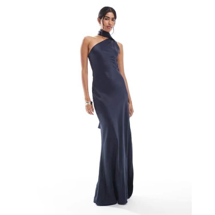 navy high neck bridesmaid dress Keena Scarf Maxi Dress