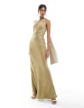 [Maids to Measure] Maids to Measure Bridesmaid one shoulder scarf maxi dress in olive-Green 38 Olive