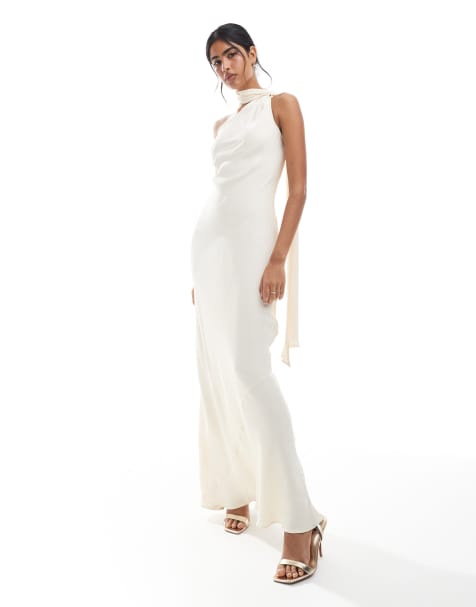 Maids to Measure Bridesmaid one shoulder scarf maxi dress in soft ivory - view 1