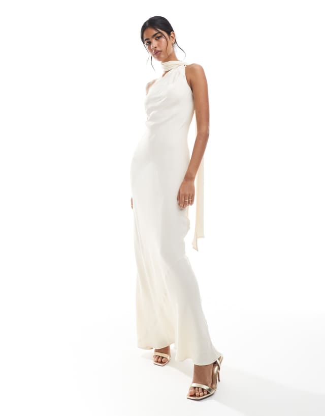 Maids to Measure Bridesmaid one shoulder scarf maxi dress in soft