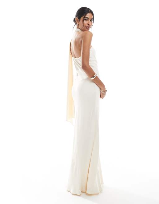 Maids to Measure Bridesmaid one shoulder scarf maxi dress in soft ivory