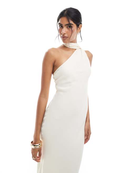 Maids to Measure Bridesmaid one shoulder scarf maxi dress in soft ivory