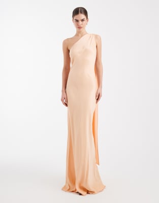 Maids To Measure Bridesmaid One Shoulder Scarf Maxi Dress In Neutral