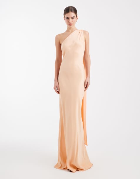 Maids to Measure Bridesmaid one shoulder scarf maxi dress in sunset petal